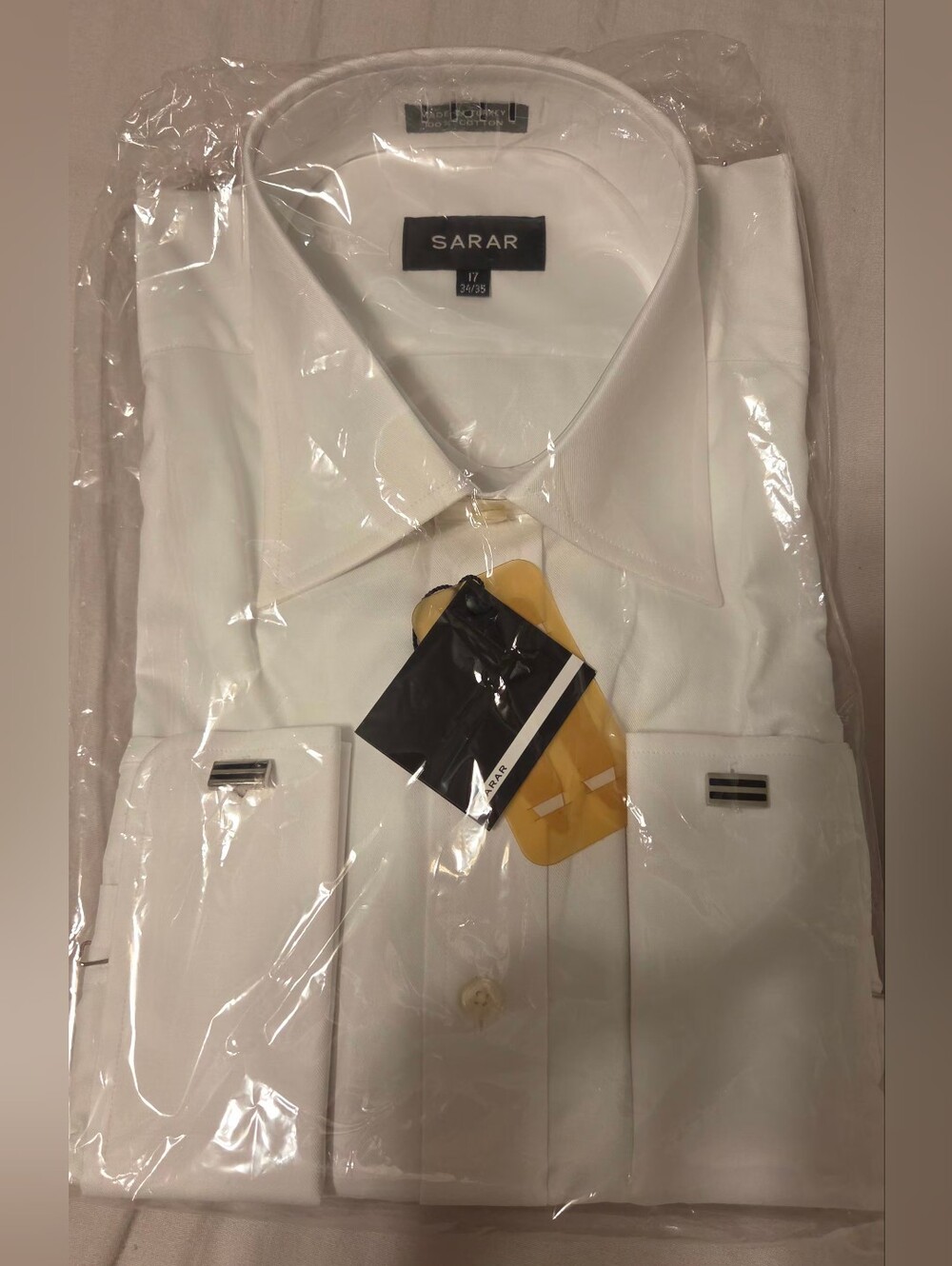 NWT Sarar Men's White French Cuff Dress Shirt 17 34/35 New Kent Cotton